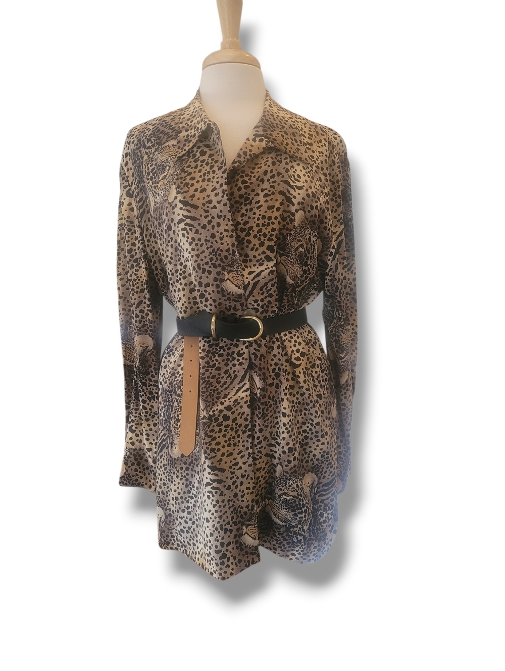 Misho Silk Long Sleeve Léopard Print Tan/Black Shirt/Tunic/Dress. Size 10